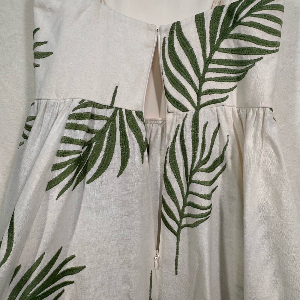 Mestiza Cleo Ballgown Cream Green Palm Leaf High Low Dress Linen Wedding Size 6 - Picture 8 of 16